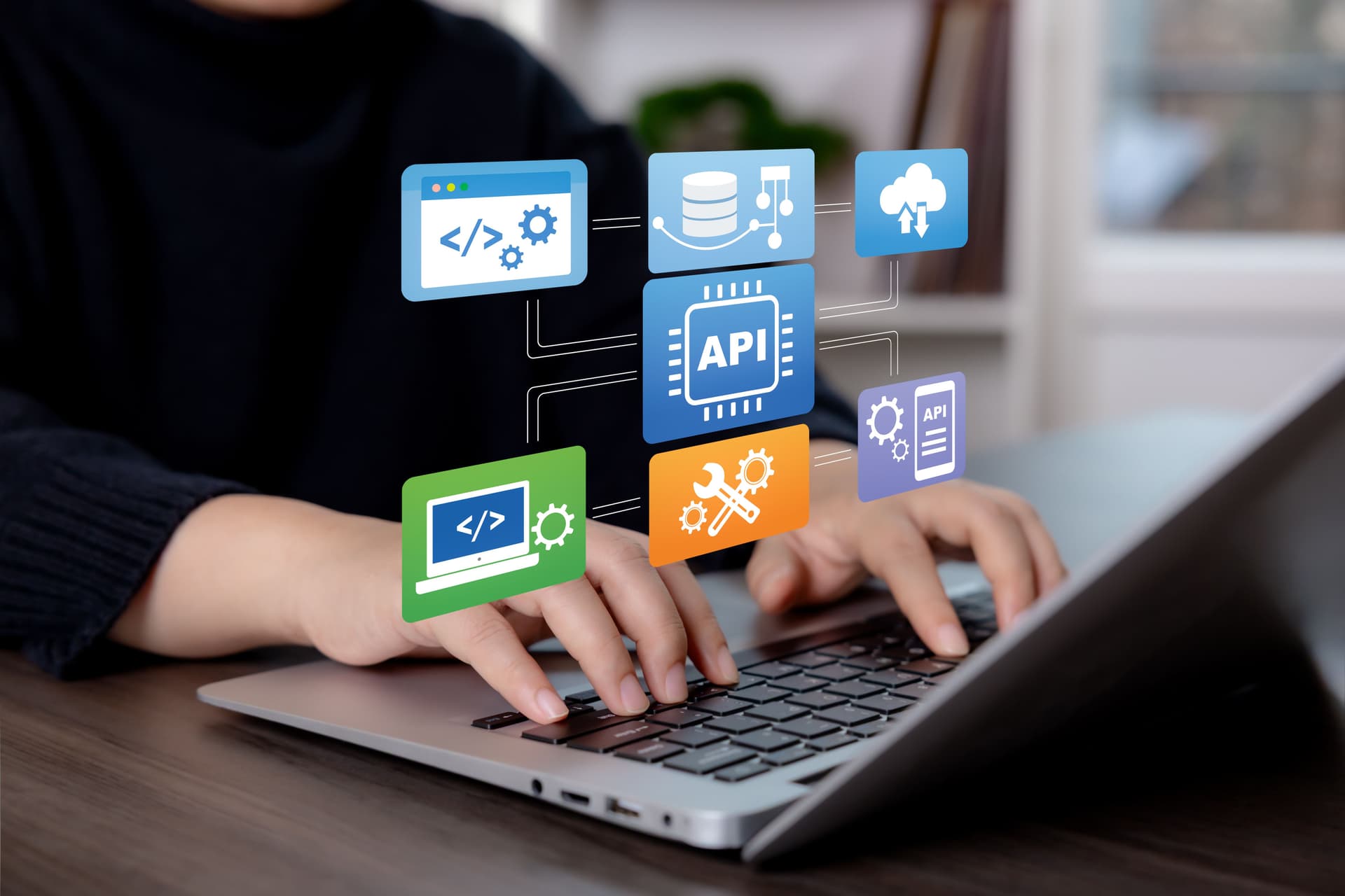 Developer working on API integration and cloud technology solutions