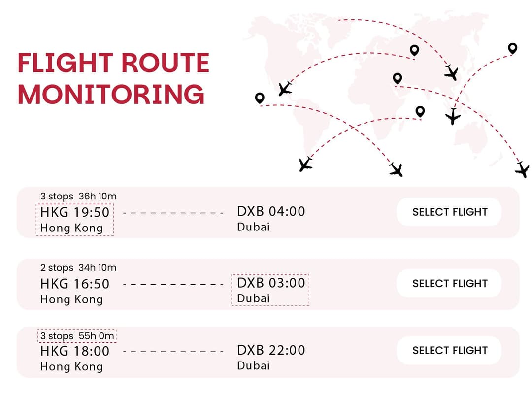 Dashboard tracking competitor airline route frequency changes and newly launched routes