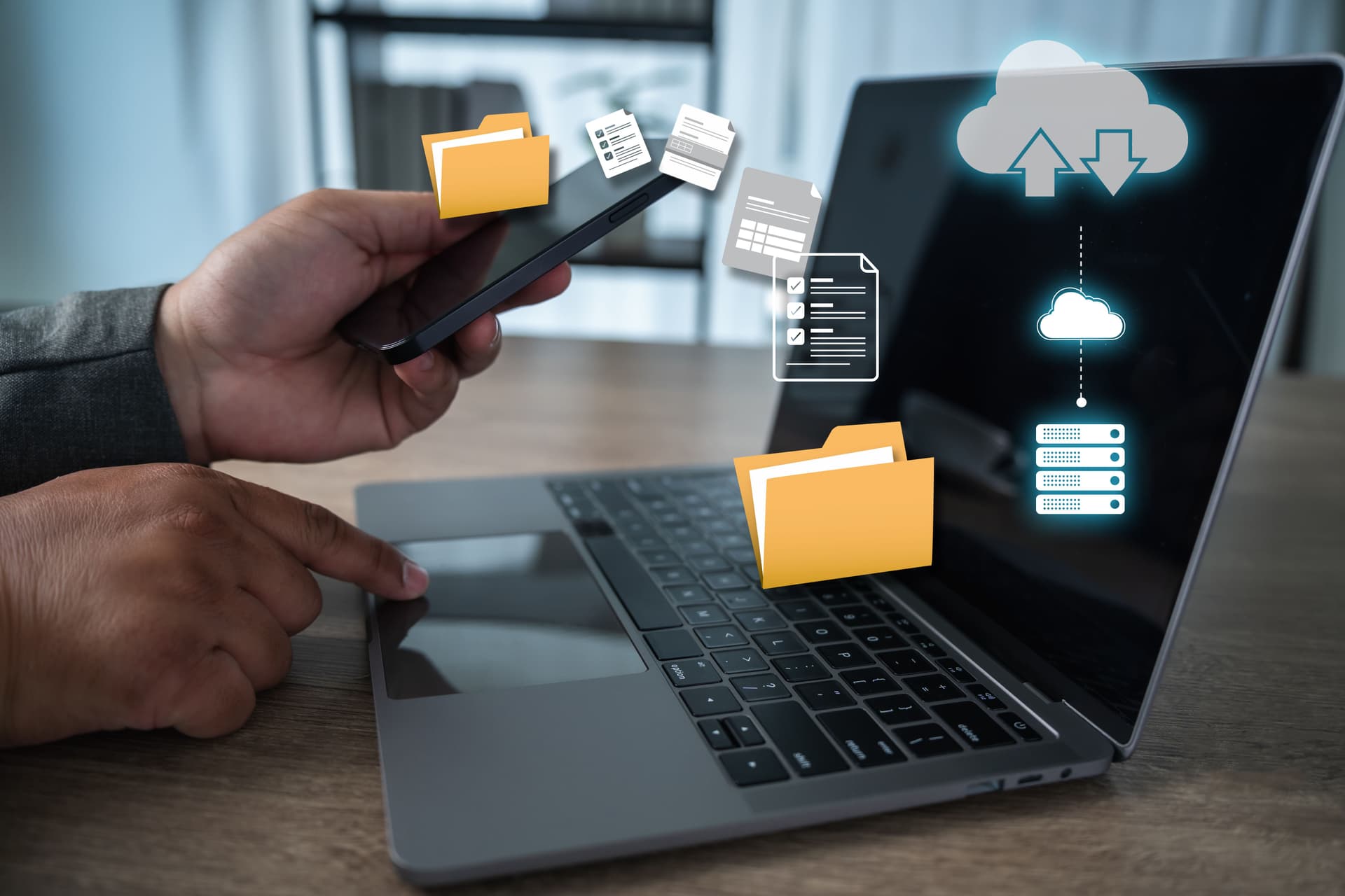 Cloud data transfer and file management using connected devices and digital storage