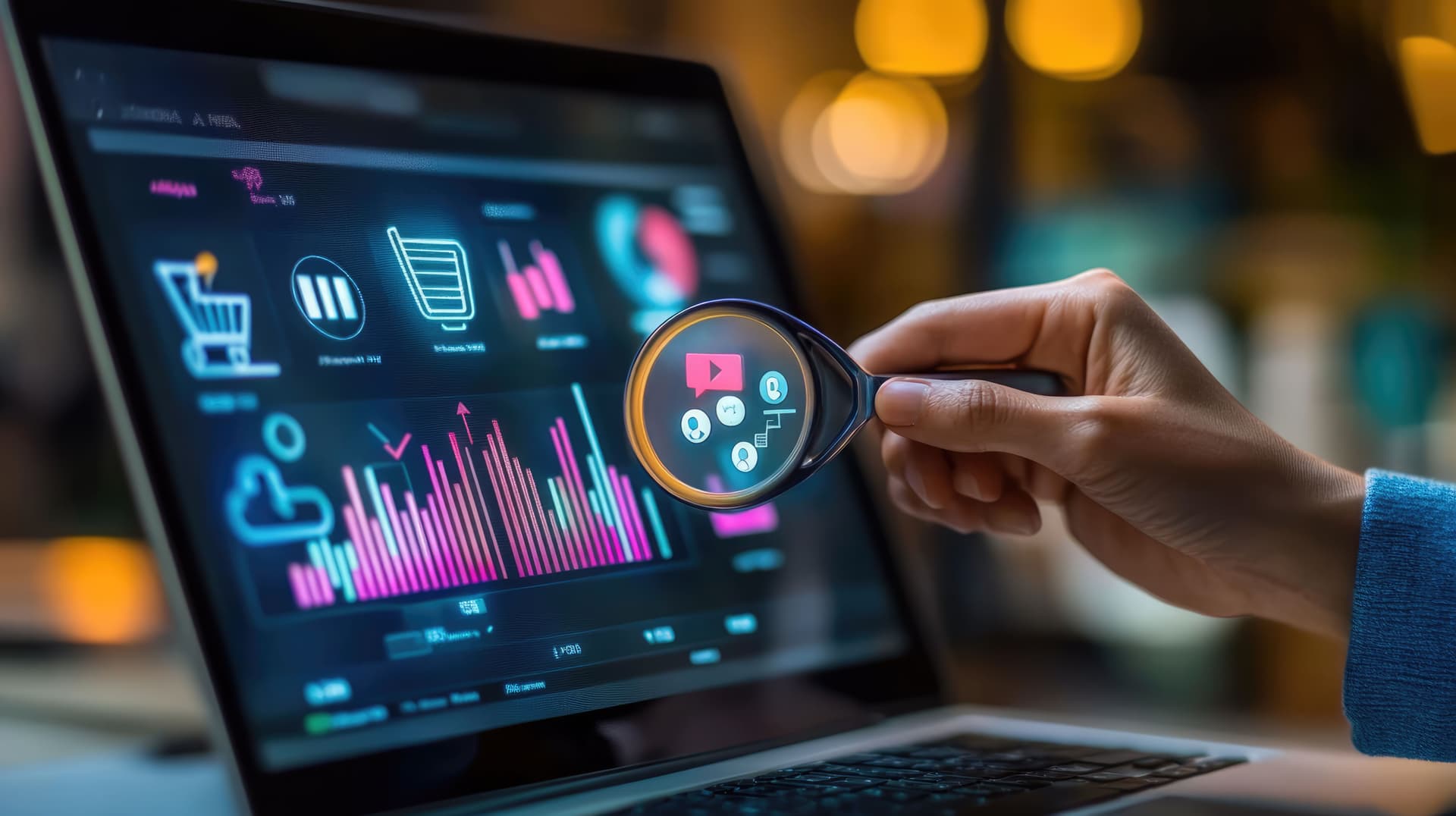 Business data analytics dashboard showing charts and performance metrics