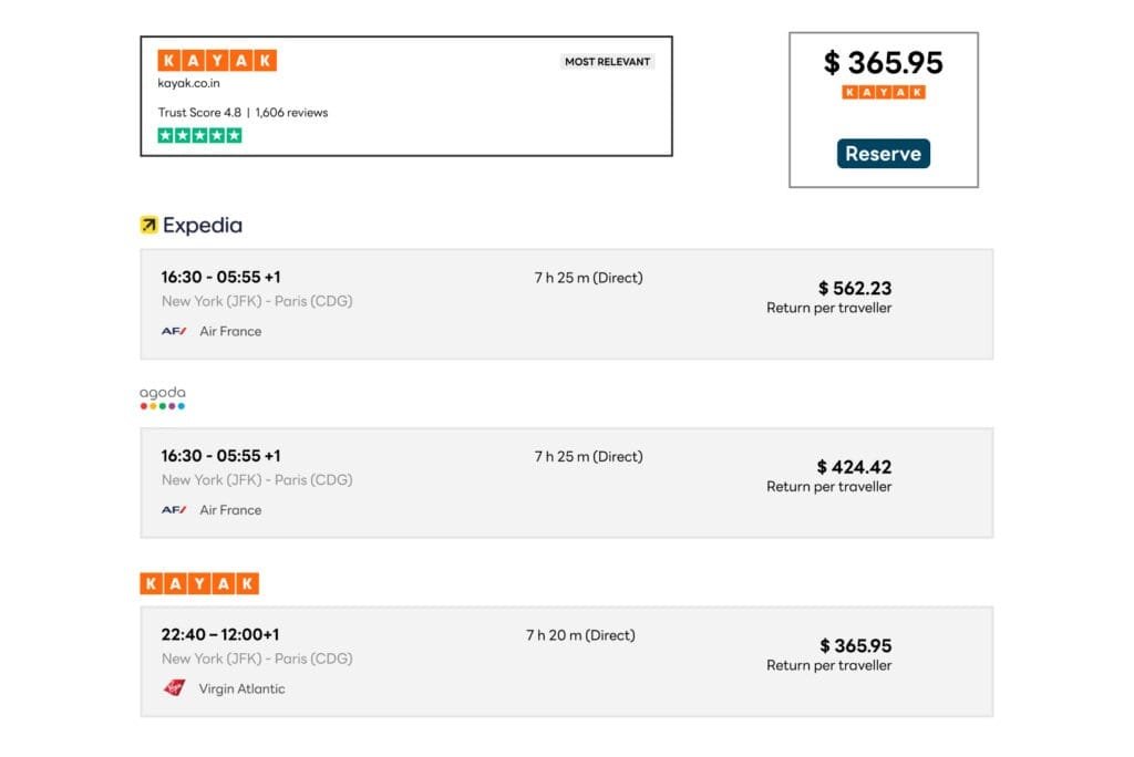 Competitor Travel Services Comparison Services