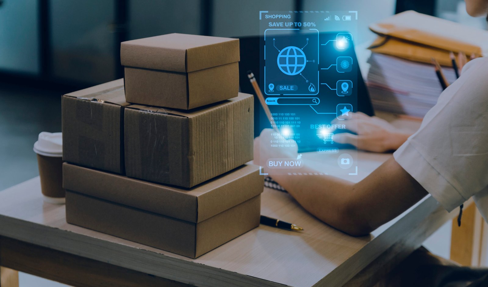 Asian business woman working at home office.