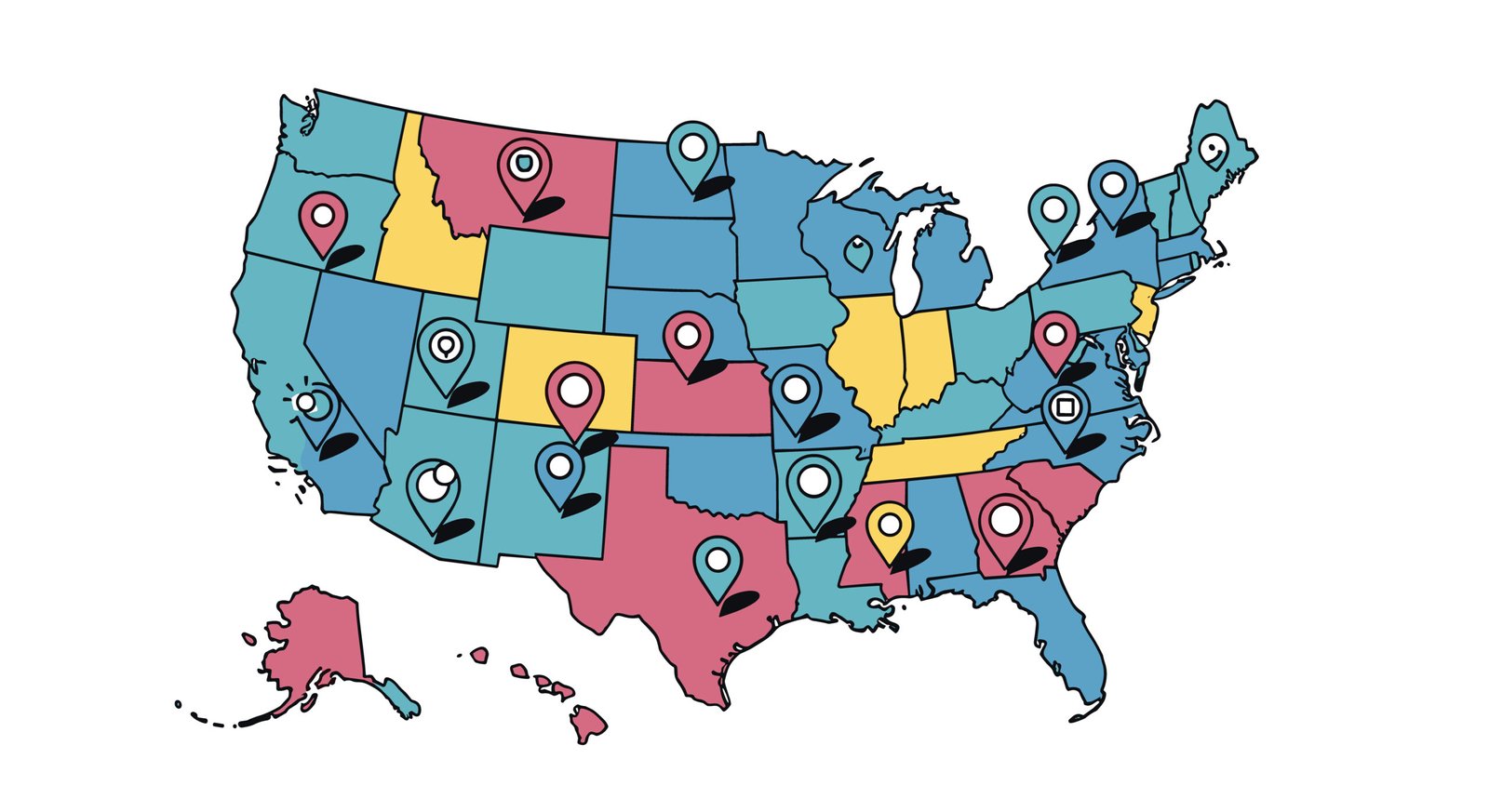 Map of the United States with Location Markers